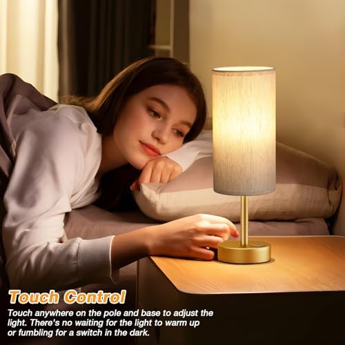 Dicoool Bedside Table Lamp for Bedroom - 3-Way Dimmable Touch Lamp, USB A+C - Image 2