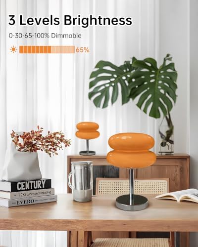 Cordless Orange Mushroom Lamp, Mid Century Modern Glass Lamp 6000mAh Rechargeable Small Table Lamps, Cute Cool Desk Lamps for Living Bedroom Nightstand Home Decor Aesthetic - Image 2