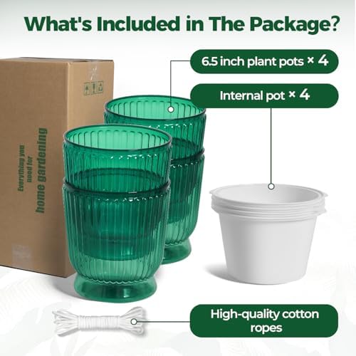 T4U Self Watering Pots for Indoor Plants 6 Inch 4 Pack Planter Green - Image 6