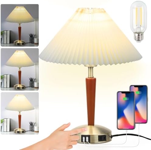 LALISU Touch Bedside Table Lamp, Fabric Shade Small Table Lamp, Brown by LALISU