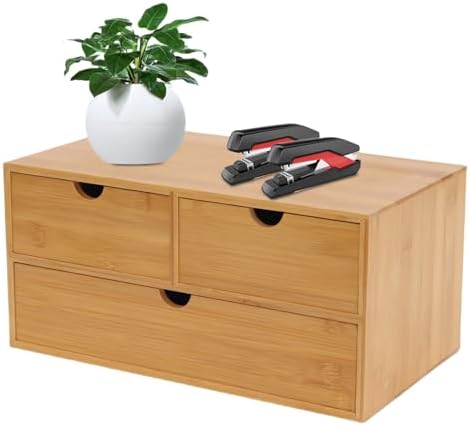 Small Desk Drawer Organizer, Bamboo Mini Desktop Drawer, Wood Tabletop Storage Organizer Box for Office Home Dormitory Toiletries Cosmetics Supplies, No Assembly Required (3 Drawers) by MARTEXBUY