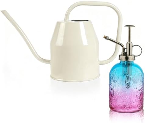 35 oz/1000 ml Metal Indoor Small Watering Can with Long Spout for House Plants Decorative, 12 oz/360 ml Glass Plant Mister Spray Bottle for Bonsai Garden Flowers by Megawodar