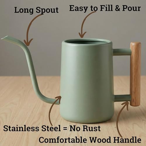 Metal Small Indoor Watering Can with Long Spout & Real Wood Handle, 35oz - Image 2
