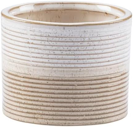 Napco Minimalist Scandinavian Ceramic Planter – Small 3.5 x 4.25 Inch White and Beige Ribbed Flower Pot | Modern Organic Decorative Planter for House Plants, Succulents & Herbs, Home or Office Décor by Napco