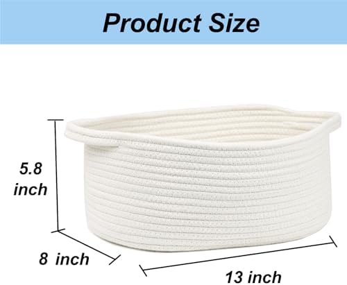 Woven Cotton Rope Storage Basket with Handle, White, 13 Inch - Image 4