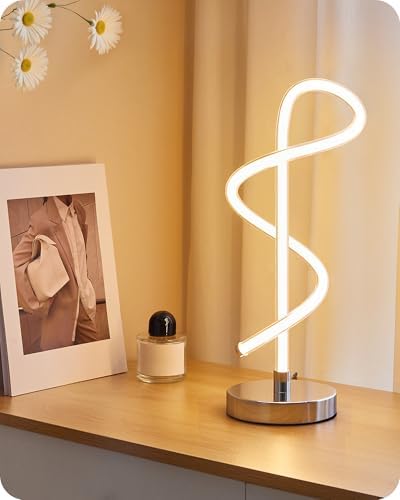 Modern LED Table Lamp, Bedside Lamp with 3 Color Temperatures, Adjustable Brightness, 360° LED Lighting Spiral Design, Sliver Desk Lamp, Spiral Lamp for Bedroom, Living Room, Office, S63TL05 by GOEBLESON