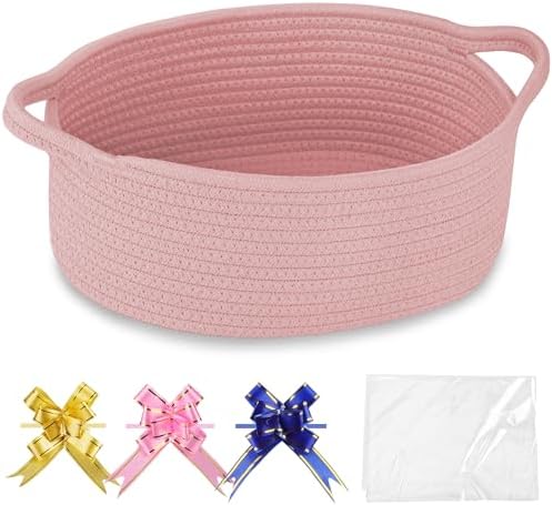 COMSE Empty Small Gift Basket with Bag & Ribbons, Dusty Pink by COMSE