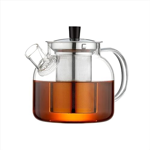 Glass Teapot with Removable Infuser,Ehugos 800ml (27OZ) Stovetop Safe Small Tea Pot, Blooming and Loose Leaf Hand Crafted Kettle for Women and Adult with Stainless Infuser by Ehugos