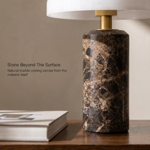 Brown Cordless Rechargeable Marble Table Lamp with Glass Shade - Image 4