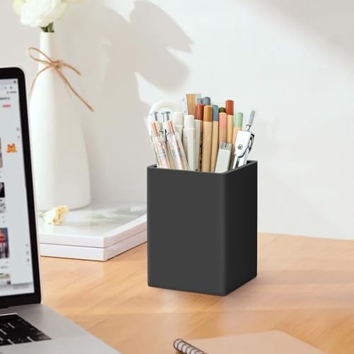 Pen Holder for Desk,Nordic Elegance Square Silicone Pencil Holder Soft Minimalist Desk Pen Cup Stand Waterproof Multifunctional Office Supplies for Home,Kids and School(Black) - Image 3