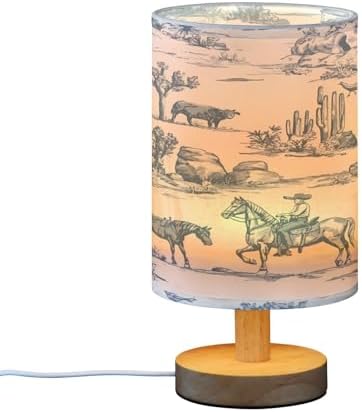 ALAZA Bedside Table Lamp Western Cowboy Equestrian Horse Blue Lamp for Girls Boys Bedroom with USB Port LED Kids Nightstand Lamp Wood Base Desk Living Room Decor - Image 4