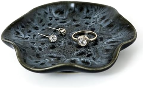 Ceramic Jewelry Tray, Decorative Trinket Dish for Rings, Earrings, Necklaces, Bracelets, Watch & Keys, Birthday, Mother's Day & for Women, 5.3 Inch, Ash Spot by Unknown