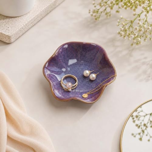 Purple Jewelry Dish Tray, Ring Dish, Ceramic Lotus Leaf Trinket Tray - Image 6