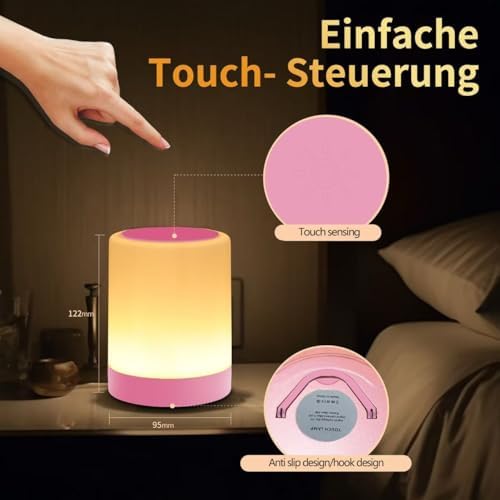 OORUN Touch Bedside Table Lamp,13 RGB Colors & 5 Brightness, USB Rechargeable Desk Lamp, Remote Control Dimmable Night Light with RGB Color Changing,Portable Lamp for Baby, Bedroom, Living Room (Pink) - Image 2
