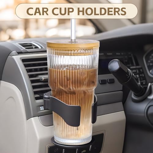 20oz Ribbed Glass Tumblers with Lids and Straws, 2 PCS Iced Coffee Cups,Glass Coffee Cups with Bamboo Lid,Vintage Glassware for Whiskey Cocktail Beer - Image 6