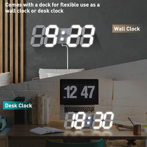 3D LED Digital Wall Clock with Remote Control, 9.7 Inch, White - Image 5