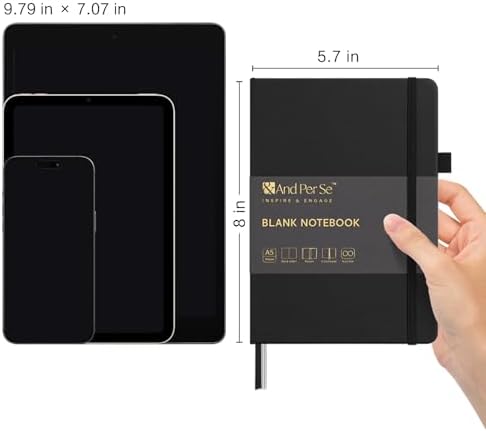 &And Per Se Blank Sketch Notebook, A5 Hardcover, 160 Pages 100gsm Thick Paper, Unlined Journal for Drawing, Doodling, Hand Lettering – Creative Gift for Artists, Designers, Writers (Black) - Image 2