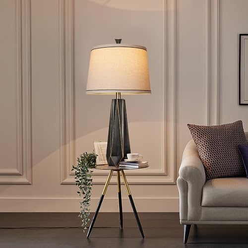 27" Black Gold Rim Resin Table Lamp, Modern Desk Lamps, 3 Color Temperature - Image 4