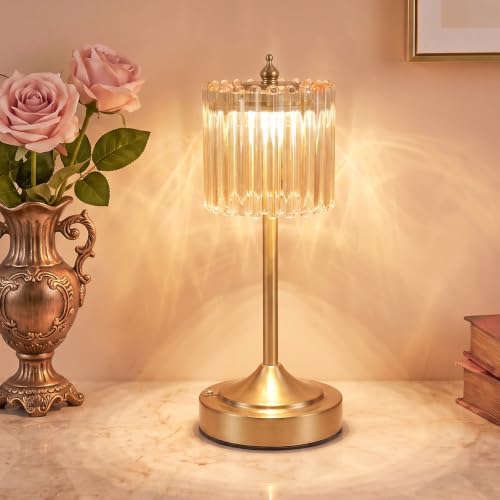 Cordless Table Lamp, Rechargeable Gold Glass Touch Lamp by NELICOND
