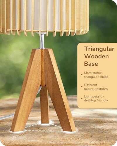 EDISHINE 14.17" Small Table Lamp, Wood-Colored Hollow Shade, E26 Base - Image 3