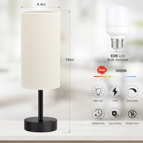 Dicoool Bedside Table Lamp for Bedroom - 3-Way Dimmable Touch Lamp, USB A+C - Image 5