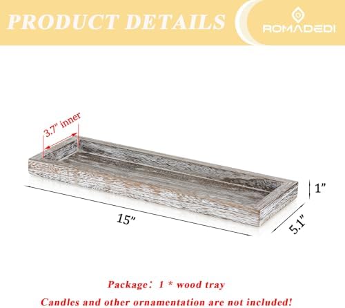 Romadedi Rustic Whitewashed Wood Candle Tray, 15 x 5 in - Image 4