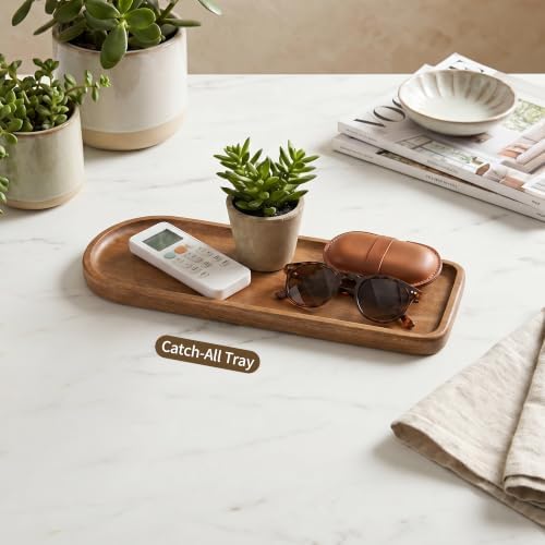 Small Wooden Tray | Acacia Wood Tray for Vanity, Bathroom Counter, Coffee Table & Toilet | Perfect for Jewelry, Remote, Keys & Catch All | Mini Charcuterie Board Serving Platter (Racetrack-Shaped) - Image 6