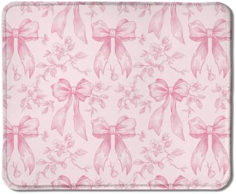 Coquette Pink Bow Floral Mouse Pad, Preppy Girly Pink Bow Flower Aesthetic Mouse Pads for Wireless Mouse Computers Laptop Desk Accessories, Preppy Girly Office Supplies, 9.5x7.9 Inch by Unknown
