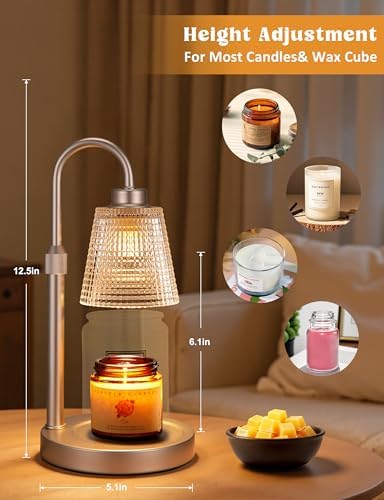 Champagne Gold Candle Warmer Lamp with Timer, Dimmable Candle Warmer for Home Decor, Height Adjustable Candle Lamp for Jar Candles, Birthday Gifts for Women Mom, House Warming Gifts New Home - Image 3