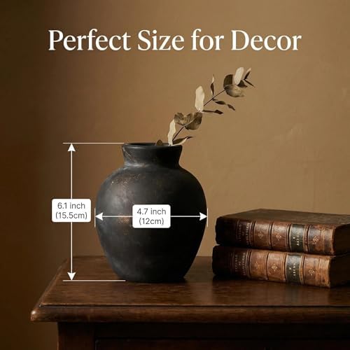 Rustic Terracotta Pot, Bronze Ceramic Flower Vase 6.1 Inch, Farmhouse Boho Centerpiece for Home Decor, Living Room, Table, Shelf, Mantel & Bathroom - Image 5