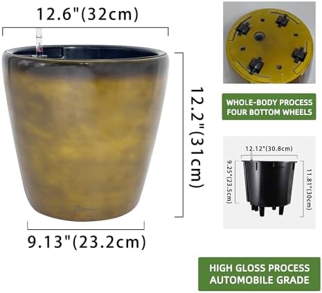 Dexceder 13x12 Self Watering Planter with Wheels (Yellow Brown Gradient) - Image 3
