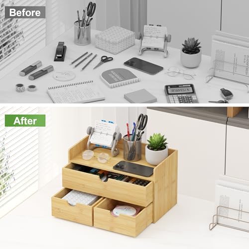 Bamboo Desk Organizer with Drawers, Desktop Storage Box for Office Supplies - Image 6