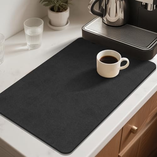 Findosom Dish Drying Mat, 17"x 32" Super Absorbent & Hide Stain Coffee Mat, Cuttable Drying Mat for Kitchen Counter, Coffee Bar Accessories, Under Dish Rack, Coffee Maker, Espresso Machine, Black-2 - Image 6