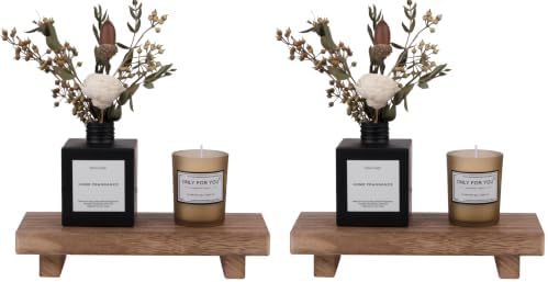 zoocatia Small Wood Tray Pedestal Stand Farmhouse Bathroom Decor Decorative Wooden Riser Kitchen Soap Dish Holder for Vanity, Counter, Sink, Brown (Pack of 2) by zoocatia