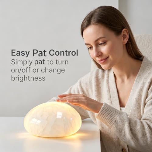 Natural Marble Lamp Cordless Touch Control Night Light 3-Way Dimmable Pat Light LED Ambient Glow Lamp Type-C Rechargeable Portable Stone Bedside Desk Lamp Zen Home Decor (White B) - Image 4
