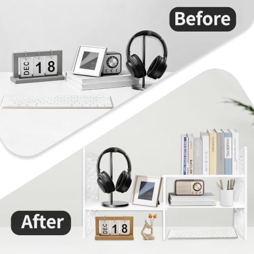 MASAKA B&W - Kawaii Storage Desktop Organizer for Your Desk Space, Double H Plants Display Shelf, Home Office Storage Rack Adjustable Stackable for Office, Dormitory (White*09) - Image 5
