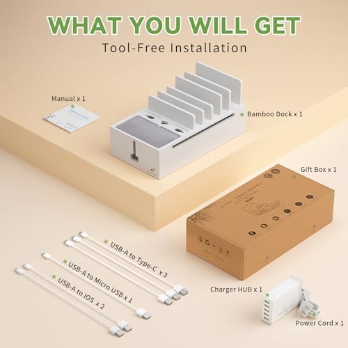 Pezin & Hulin Bamboo Charging Dock Station for Electronic Devices-White - Image 2