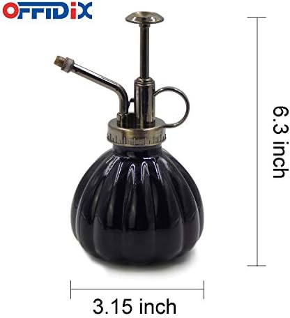 OFFIDIX Plant Mister Flower Watering Can, 6.3" Tall Vintage Pumpkin Style Black Color Glass Spray Bottle & Bronze Plastic Top Pump Ideal for Watering Small Plants Inside Home or Office - Image 2