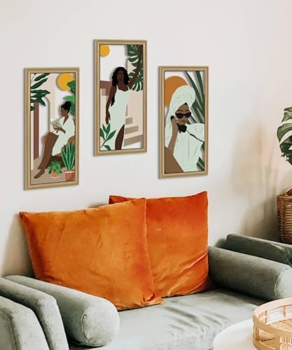 Putuo Decor 3Pcs Black Girl Wall Art, African American Artwork Framed Bathroom Wall Decor for Fashion Women Lady Girl, Boho Abstract Prints for Living Room Bedroom Bathroom,16.5 x 8.6 inch - Image 5