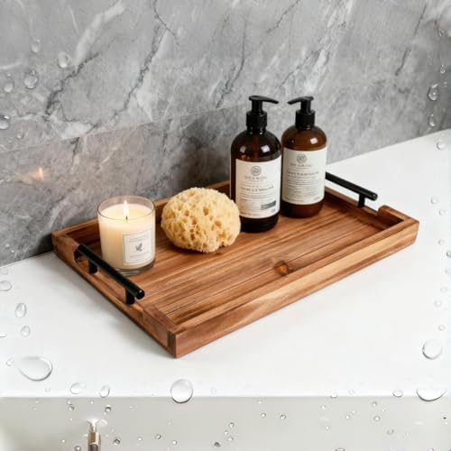2Pc Nested Vintage Wooden Serving Tray Set, Coffee Table Ottoman Decor - Image 7