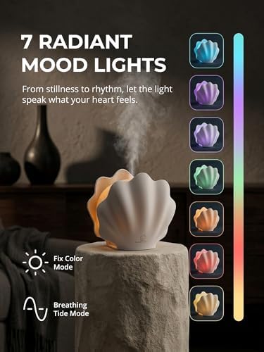 Essential Oil Diffuser 260ML, Shell Aroma Diffuser with Remote Control, 7 Colors LED Night Light for Bedroom Home Relaxation, Valentines Day Gifts - Image 4