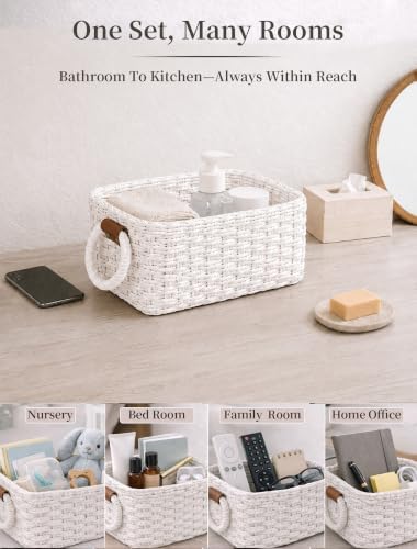 Small Wicker Baskets, 3 PCS Paper Rope Baskets for Shelves, White - Image 6