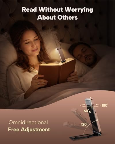 86lux Book Light, Rechargeable Clip-On LED Reading Light for Bed & Night Use - 3 Color Temperatures with Stepless Dimming, Ultralight Bookmark Design for Kids, Book Lovers, Pink Brown - Image 4