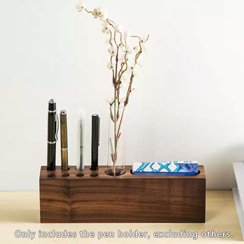 LiTY Pen Holder for Desk, Acacia Wooden Pencil Stand, Solid Wood Business Card Holder, Fountain Pen Organizer, Minimalist Aesthetic Office Stationery Desk Decor - Image 4