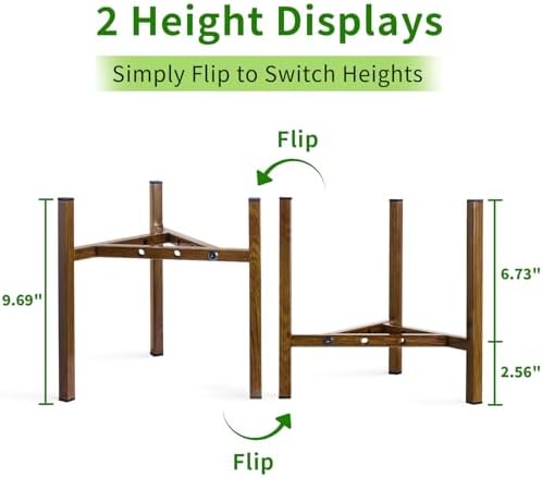 Airpark Adjustable Plant Stand Indoor, Metal Mid Century Modern Plants Stands, Stable Plant Holder Indoor Outdoor Corner, Fit 8 9 10 11 12 inch Pots,Brown Wood-Grain (Pot & Plant Not Included) - Image 4