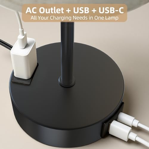 2PCS Table Lamp for Bedroom, Dimmable Touch, AC Outlet, USB A+C - Image 2