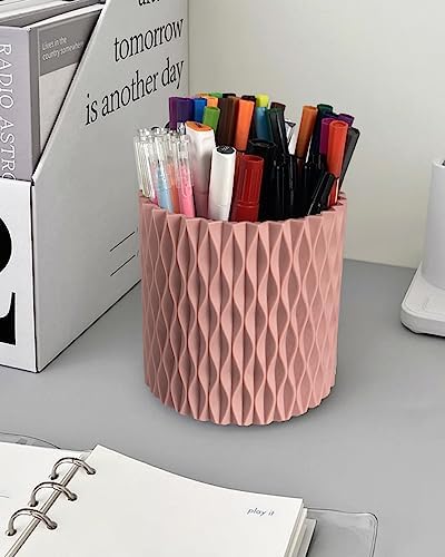 Lebenrich Rotating Pencil Holder for Desk, 5 Slots Unique Pink Organizer Easthetic Desktop Supplies and Accessories for Women Girls, Pen Cup Caddy for Office Home Art Supply - Image 2