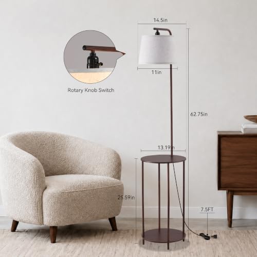 Floor Lamp with Table, 2-in-1 Side Table Floor Lamp with Linen Shade - Image 3