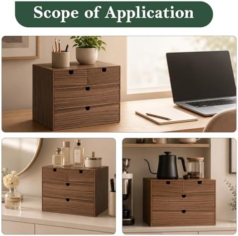 3-Tier Wooden Desk Organizer with 4 Drawers, Walnut Finish - Image 5
