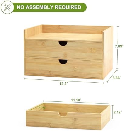 Wisuce Bamboo Desk Drawer Organizer, 2 Drawer Desktop Organizer with Drawers Tabletop Storage Organization Box for Office Home Toiletries Supplies Vanity, No Assembly Required - Image 3